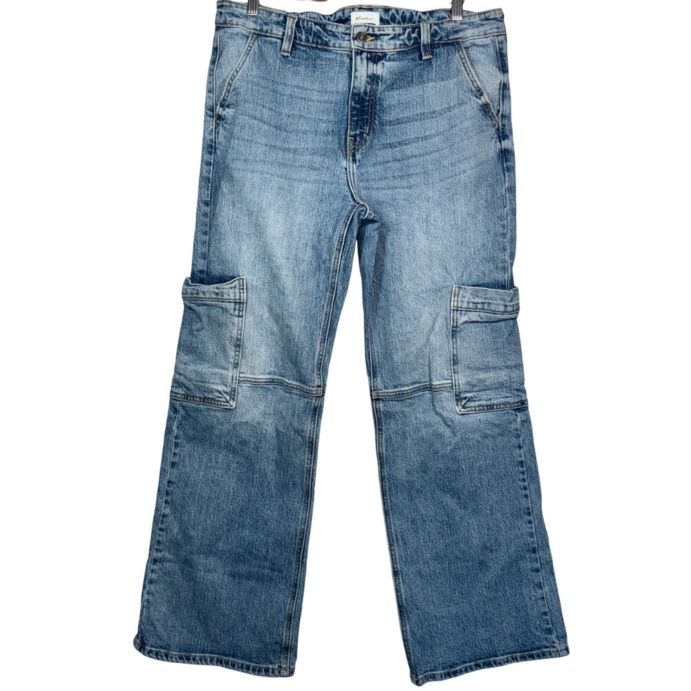 KanCan Womens High Rise Wide Leg Cargo Jeans Light Wash Blue KC9360M Size 11/29